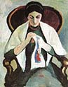 Woman Embroidering in an Armchair